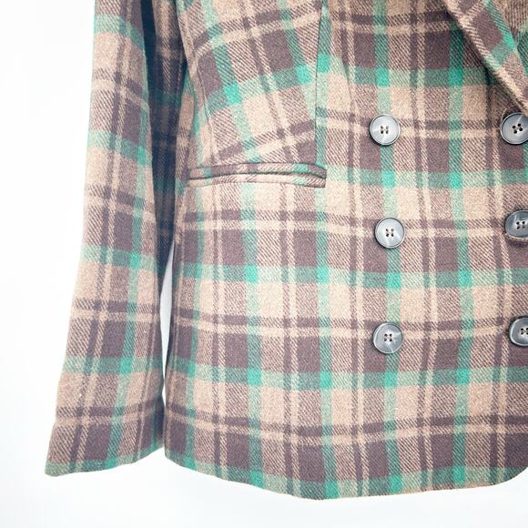 Lush Womens Business Preppy Plaid Wool Blend Double Breasted Blazer Jacket S - Picture 5 of 7